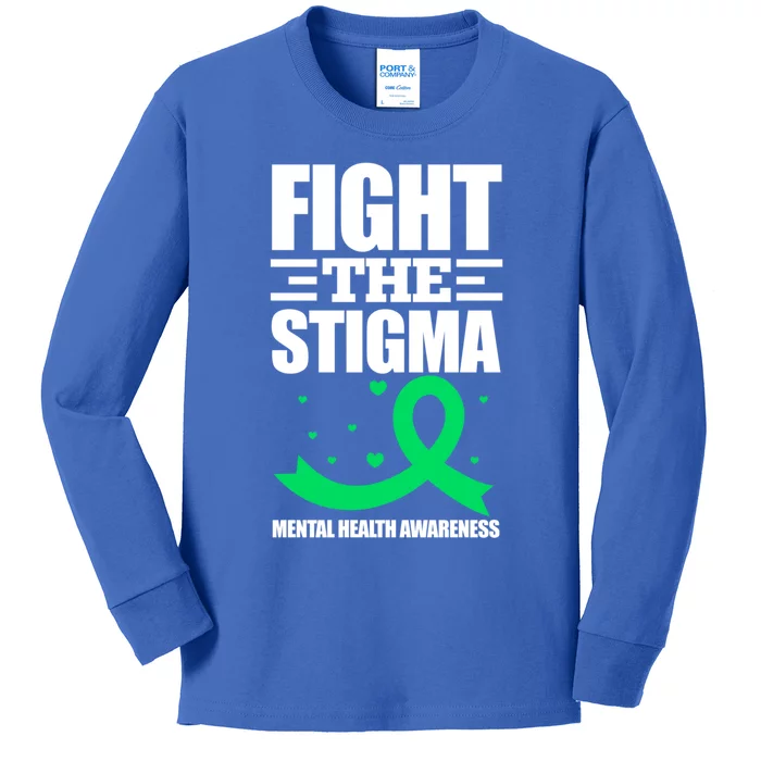 Fight The Stigma Tal Health Awareness Anxiety Anxious Gift Kids Long Sleeve Shirt