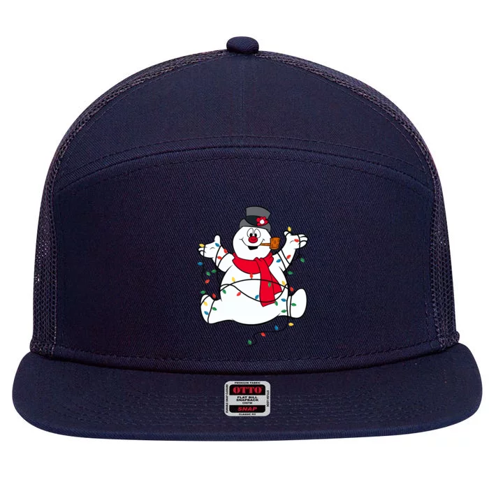 Frosty The Snowman Christmas Lights Portrait T 7 Panel Mesh Trucker Snapback Hat