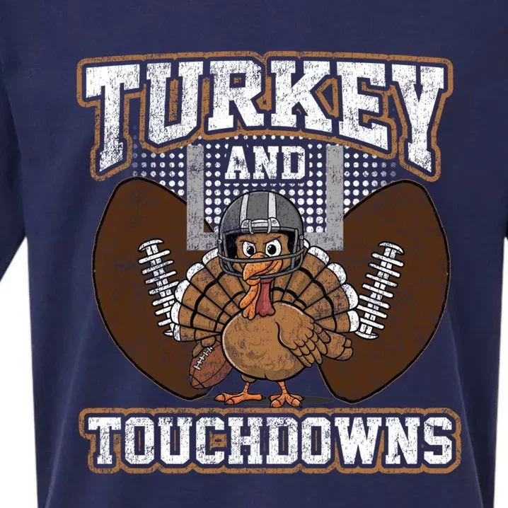 Football Thanksgiving Turkey And Touchdowns Dad Mom Cute Gift Sueded Cloud Jersey T-Shirt