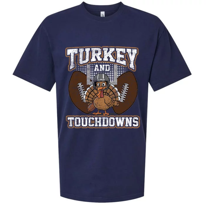 Football Thanksgiving Turkey And Touchdowns Dad Mom Cute Gift Sueded Cloud Jersey T-Shirt