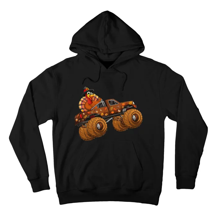 Funny Thanksgiving Turkey Day Riding Monster Truck Kids Hoodie