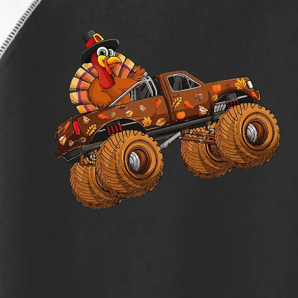 Funny Thanksgiving Turkey Day Riding Monster Truck Kids Toddler Fine Jersey T-Shirt