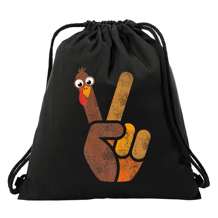 funny Thanksgiving Turkey Peace Sign Drawstring Bag