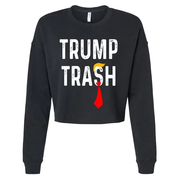 Funny Trump Trash 2024 Grunge Vintage Garbage For Trump Cropped Pullover Crew