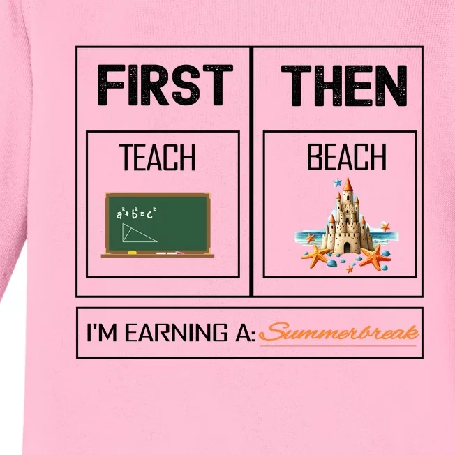 First Teach Then Beach I Am Earning A Summer Break Teacher Baby Long Sleeve Bodysuit