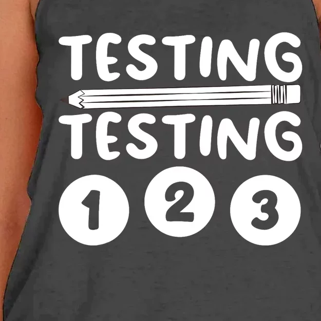 Funny Teacher Testing Design For Wo Testing Teacher Women's Knotted Racerback Tank