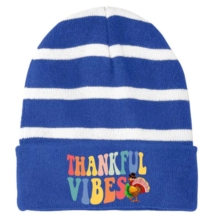 Feeling Thankful Thanksgiving Thankful Vibes Great Gift Striped Beanie with Solid Band