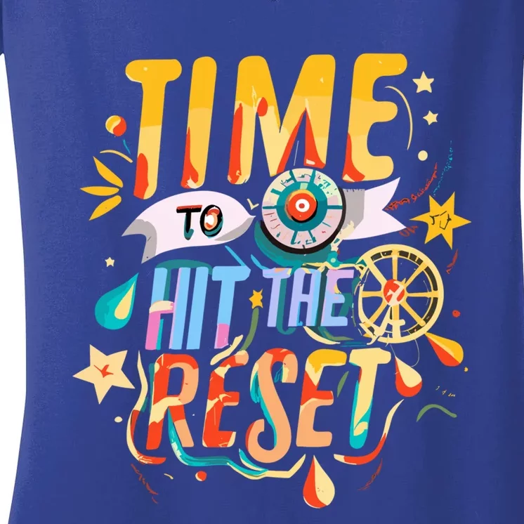 Festive Time To Hit The Reset New Year Holiday Party Season Gift Women's V-Neck T-Shirt