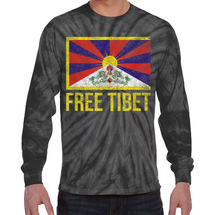 Free Tibet Tibetan Flag Emblem Restore The Dalai Lama Tie-Dye Long Sleeve Shirt