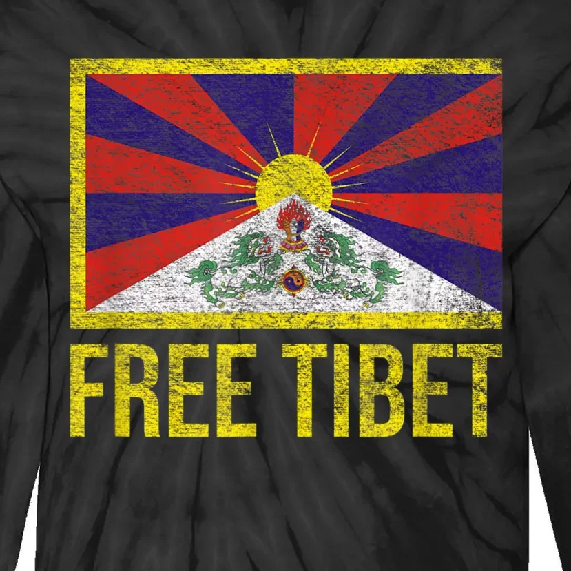 Free Tibet Tibetan Flag Emblem Restore The Dalai Lama Tie-Dye Long Sleeve Shirt