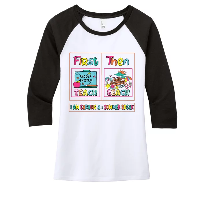 First Teach Then Beach I Am Earning A Summer Break Women's Tri-Blend 3/4-Sleeve Raglan Shirt