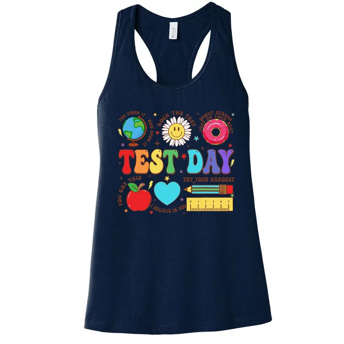 Funny Teacher Test Day Motivational Teacher Starr Testing Women's Racerback Tank