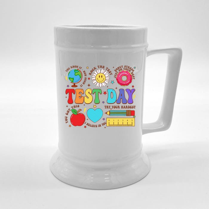 Funny Teacher Test Day Motivational Teacher Starr Testing Front & Back Beer Stein