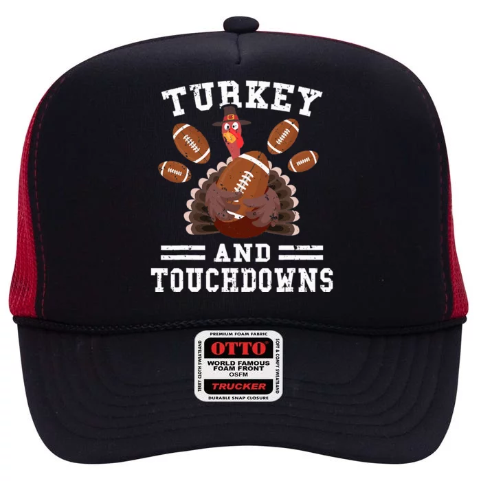 Funny Thanksgiving Turkey And Touchdowns Football High Crown Mesh Trucker Hat