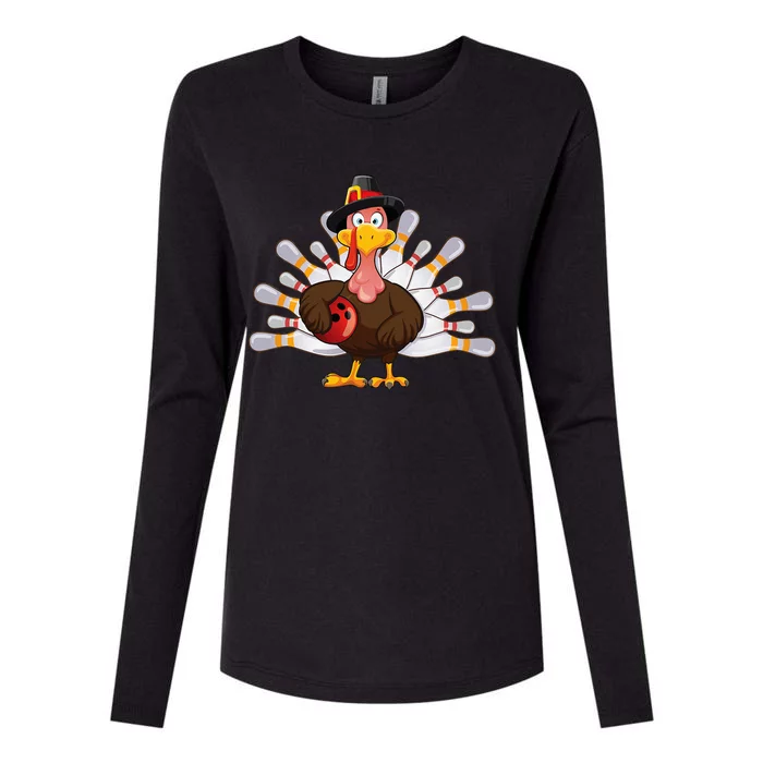 Funny Thanksgiving Turkey Bowling Pin Matching Team Womens Cotton Relaxed Long Sleeve T-Shirt