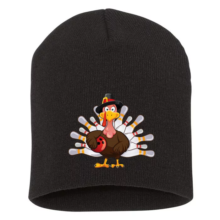 Funny Thanksgiving Turkey Bowling Pin Matching Team Short Acrylic Beanie