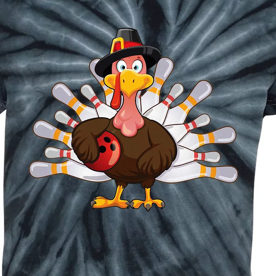 Funny Thanksgiving Turkey Bowling Pin Matching Team Kids Tie-Dye T-Shirt