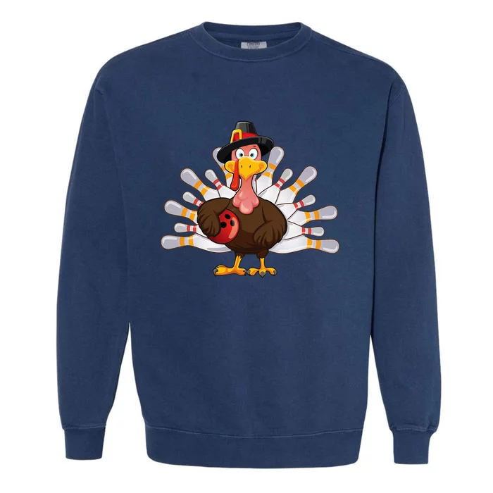 Funny Thanksgiving Turkey Bowling Pin Matching Team Garment-Dyed Sweatshirt