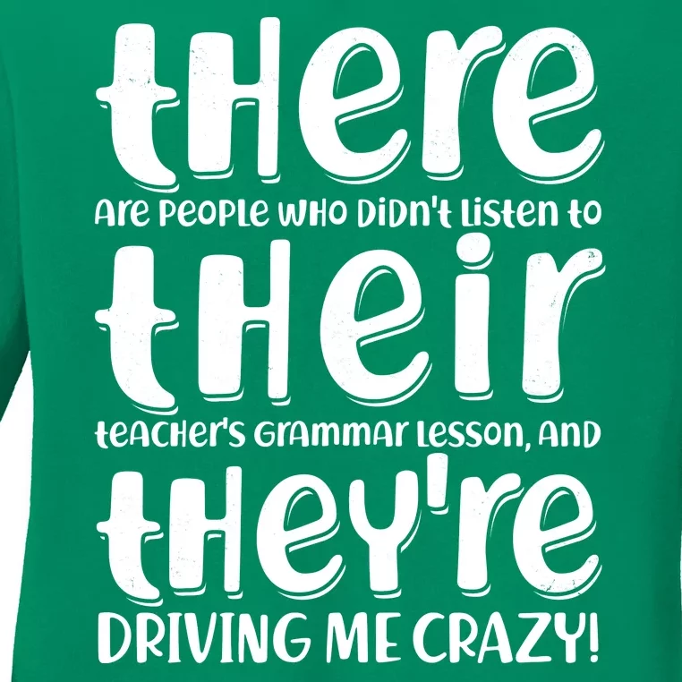 Funny There Their Theyre Grammar Lesson Ladies Long Sleeve Shirt