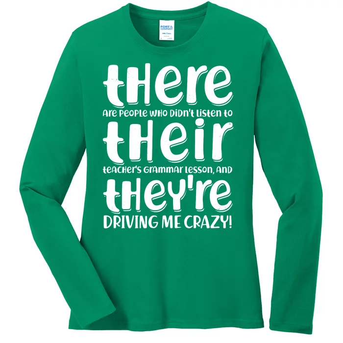 Funny There Their Theyre Grammar Lesson Ladies Long Sleeve Shirt