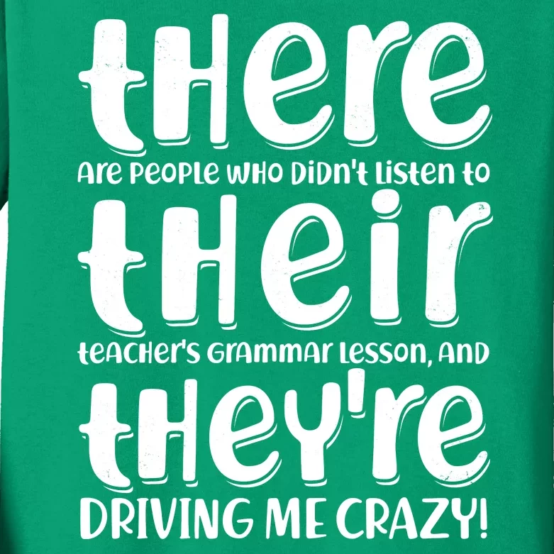 Funny There Their Theyre Grammar Lesson Kids Long Sleeve Shirt