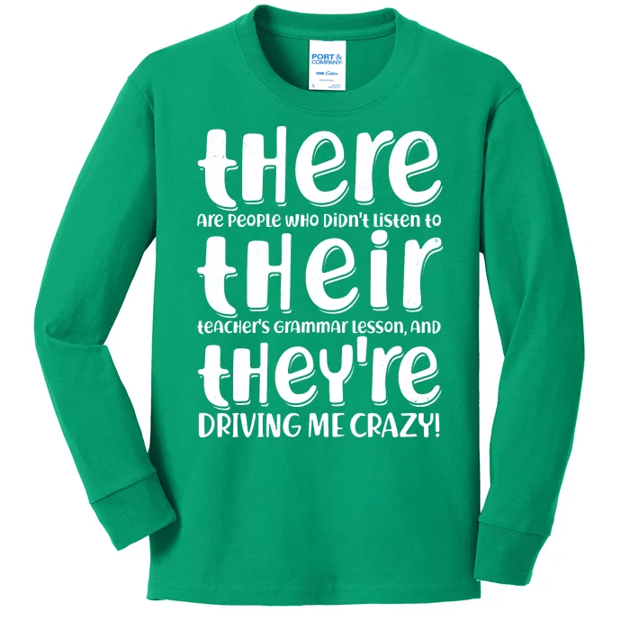 Funny There Their Theyre Grammar Lesson Kids Long Sleeve Shirt