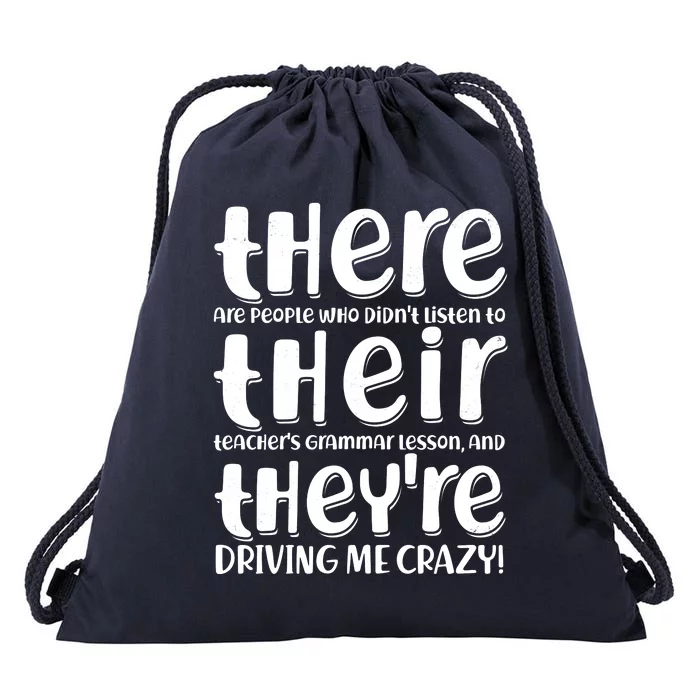 Funny There Their Theyre Grammar Lesson Drawstring Bag