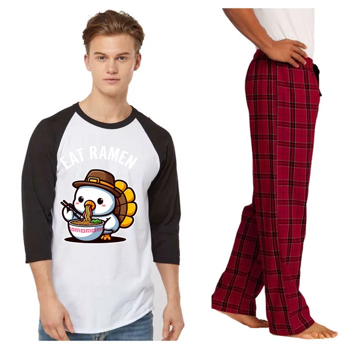 Funny Thanksgiving Turkey With Hat Eating A Bowl Of Ra Funny Gift Raglan Sleeve Pajama Set