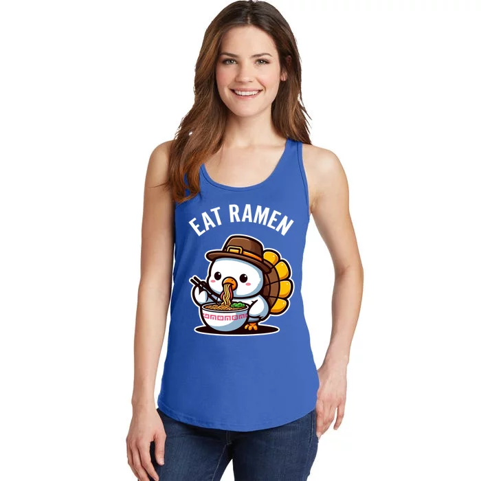 Funny Thanksgiving Turkey With Hat Eating A Bowl Of Ra Funny Gift Ladies Essential Tank