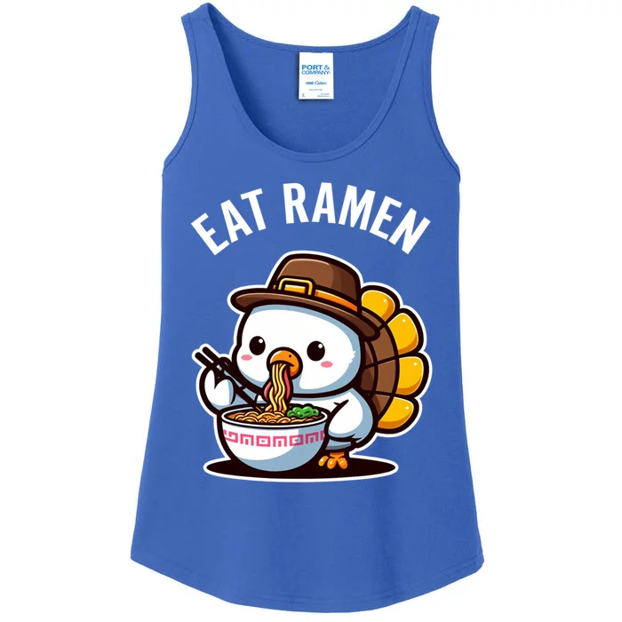 Funny Thanksgiving Turkey With Hat Eating A Bowl Of Ra Funny Gift Ladies Essential Tank