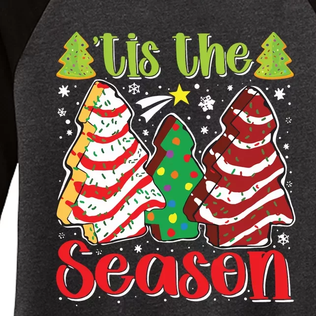 Funny Tis The Season Christmas Tree Cakes Debbie Women's Tri-Blend 3/4-Sleeve Raglan Shirt