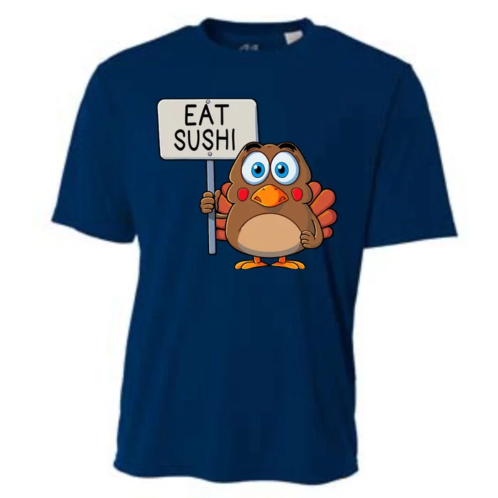 Funny Thanksgiving Turkey Eat Sushi Cooling Performance Crew T-Shirt