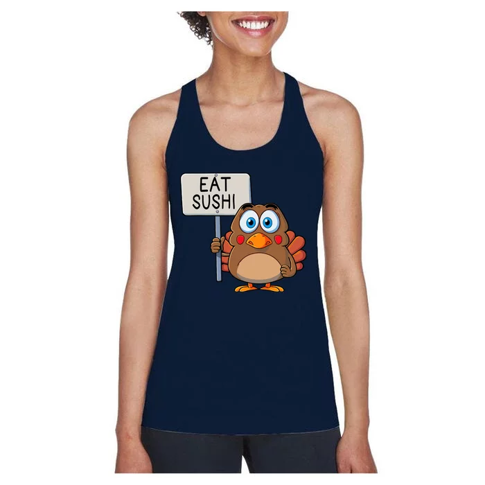 Funny Thanksgiving Turkey Eat Sushi Women's Racerback Tank