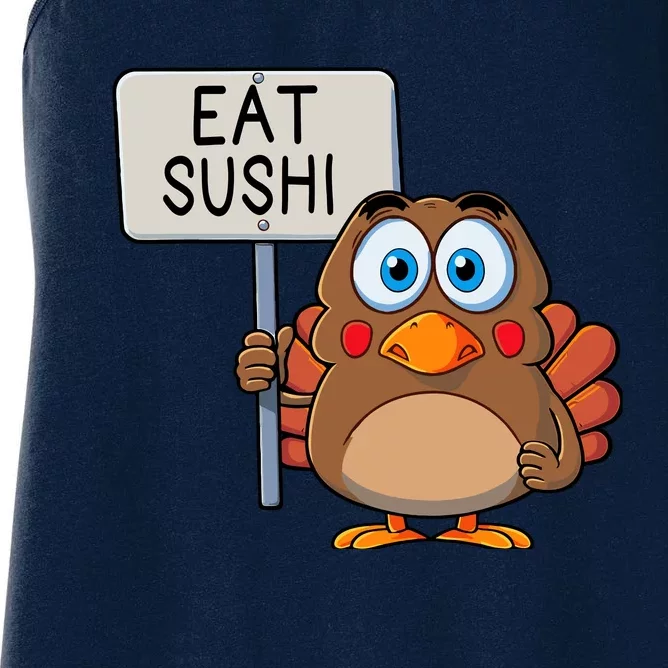 Funny Thanksgiving Turkey Eat Sushi Women's Racerback Tank