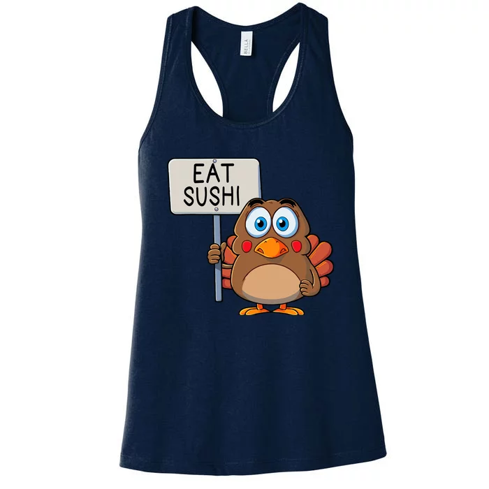 Funny Thanksgiving Turkey Eat Sushi Women's Racerback Tank