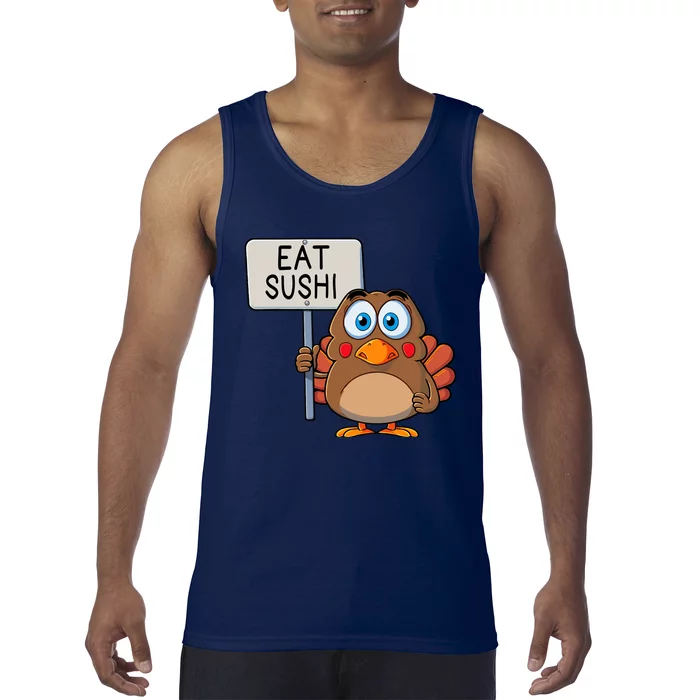 Funny Thanksgiving Turkey Eat Sushi Tank Top