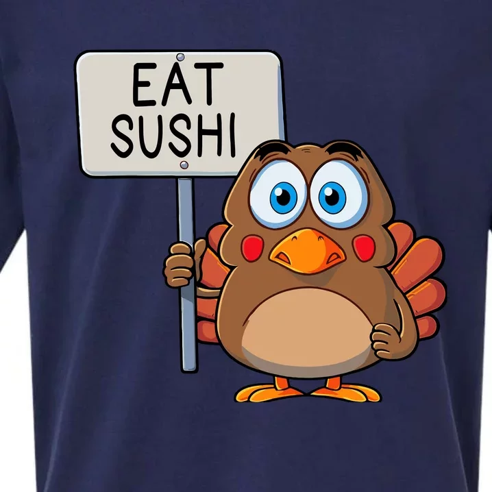 Funny Thanksgiving Turkey Eat Sushi Sueded Cloud Jersey T-Shirt