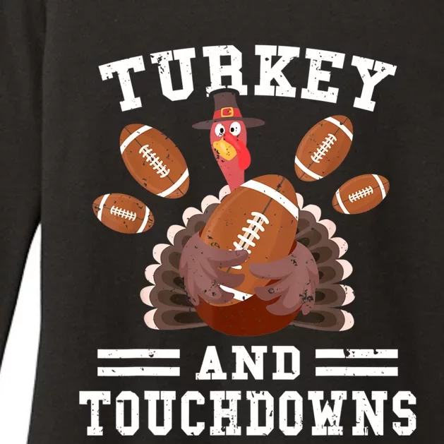 Funny Thanksgiving Turkey And Touchdowns Football Boys Womens CVC Long Sleeve Shirt