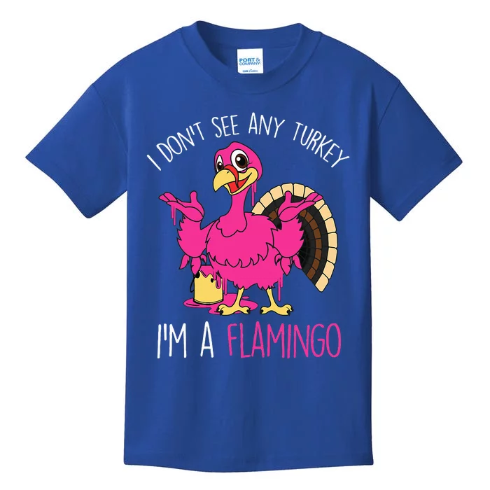 Funny Thanksgiving Turkey Pink Flamingo Pun Kids T-Shirt