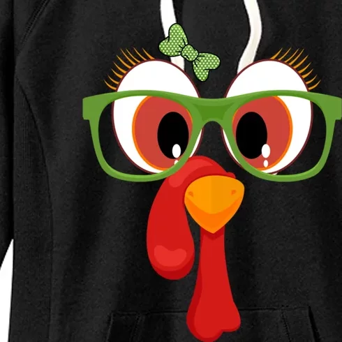 Funny Thanksgiving Turkey Face Sunglasses Brown Eyes Gift Women's Fleece Hoodie