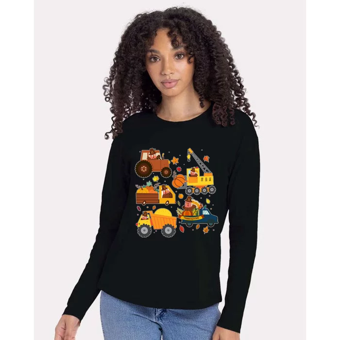 Funny Thanksgiving Turkeys Construction Vehicles Womens Cotton Relaxed Long Sleeve T-Shirt