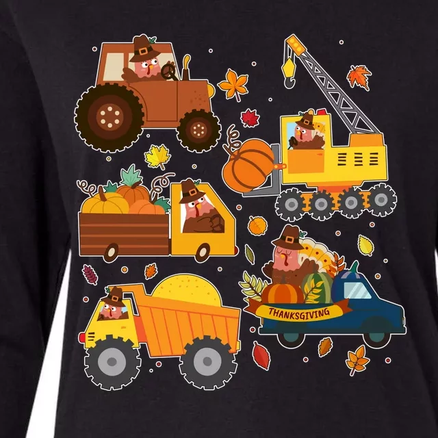 Funny Thanksgiving Turkeys Construction Vehicles Womens Cotton Relaxed Long Sleeve T-Shirt