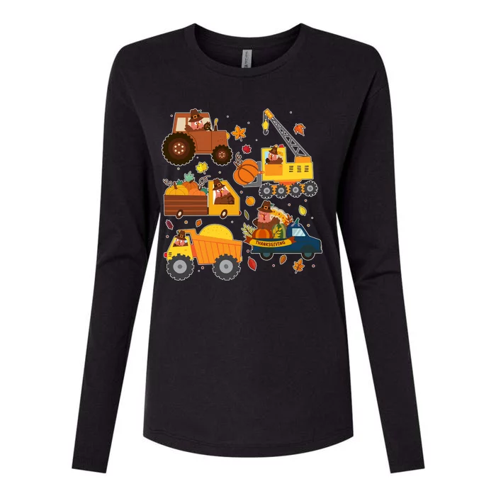 Funny Thanksgiving Turkeys Construction Vehicles Womens Cotton Relaxed Long Sleeve T-Shirt