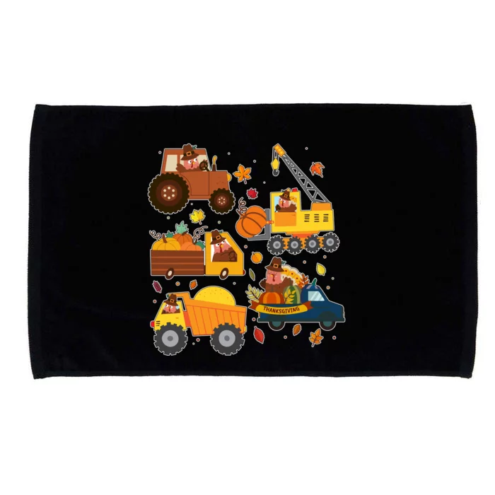 Funny Thanksgiving Turkeys Construction Vehicles Microfiber Hand Towel