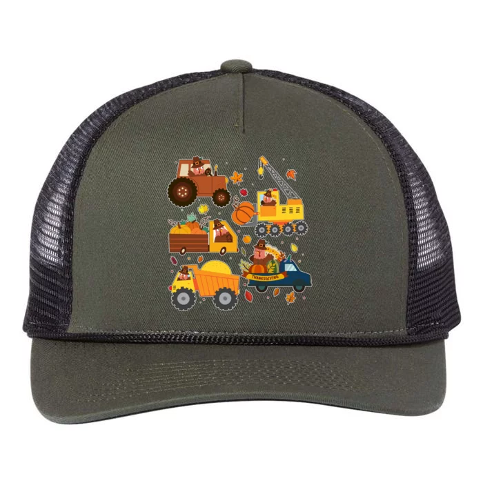 Funny Thanksgiving Turkeys Construction Vehicles Retro Rope Trucker Hat Cap