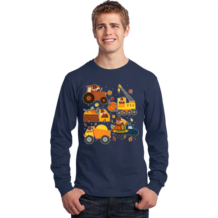 Funny Thanksgiving Turkeys Construction Vehicles Long Sleeve Shirt