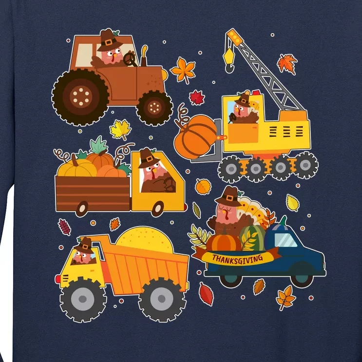 Funny Thanksgiving Turkeys Construction Vehicles Long Sleeve Shirt