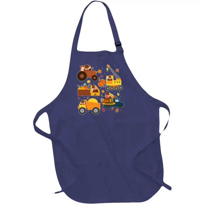 Funny Thanksgiving Turkeys Construction Vehicles Full-Length Apron With Pocket