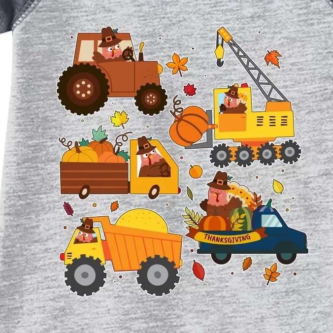 Funny Thanksgiving Turkeys Construction Vehicles Infant Baby Jersey Bodysuit