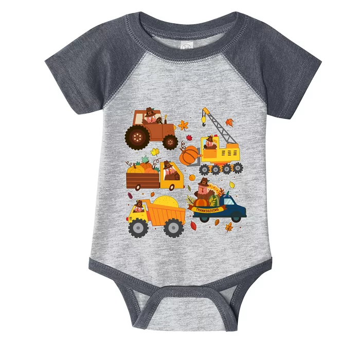 Funny Thanksgiving Turkeys Construction Vehicles Infant Baby Jersey Bodysuit